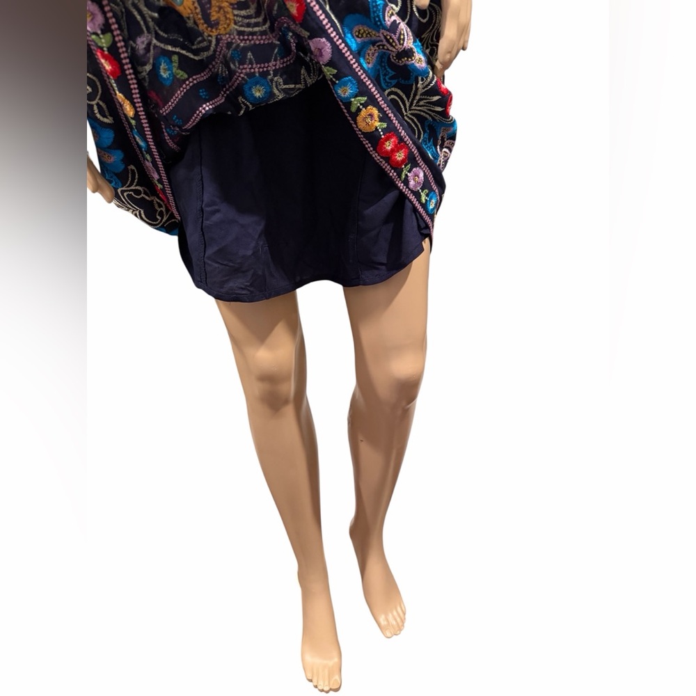 Anthropologie Maeve Womens Kira Navy Floral Embroidered Tunic Dress Size 0 - Picture 7 of 16